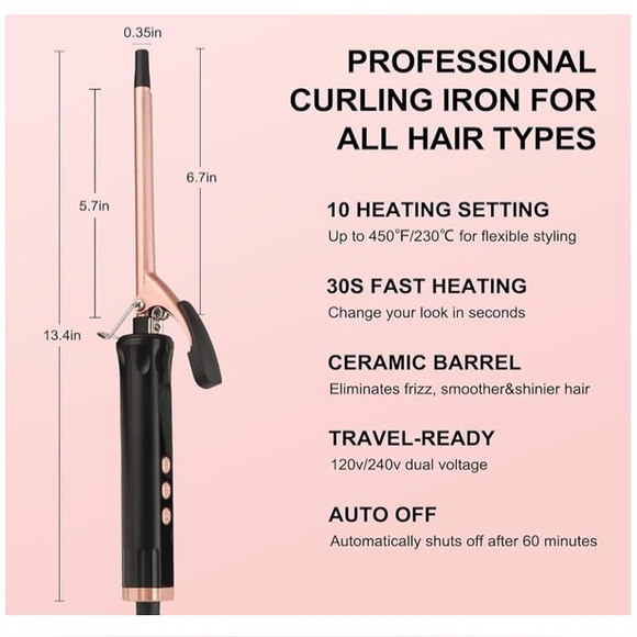 NEW 3/8" Curling Iron Set with Clips and Glove - Picture 6 of 6